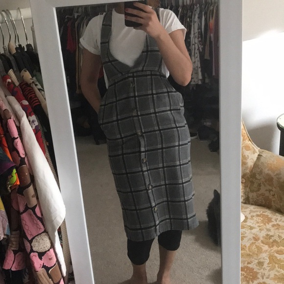 grey and purple tartan school pinafore